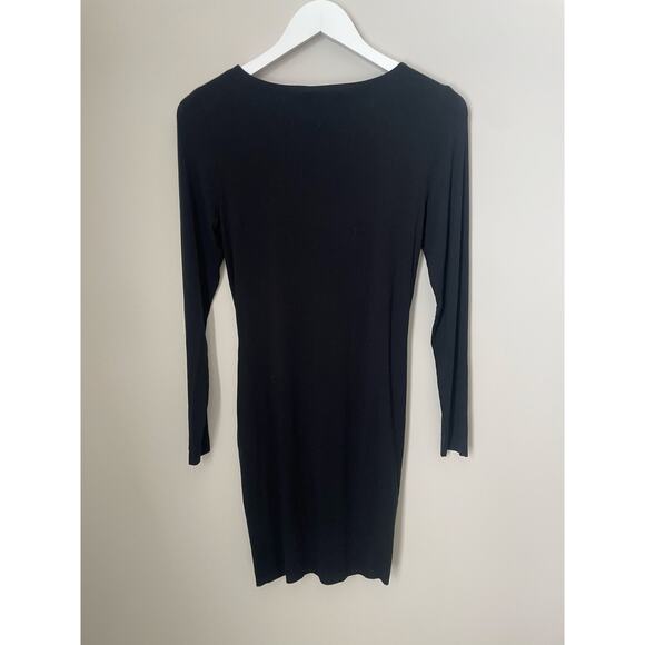 CeCe by Cynthia Steffe Black Long Sleeve Wrap Dress Size Medium Lined - Picture 2 of 5